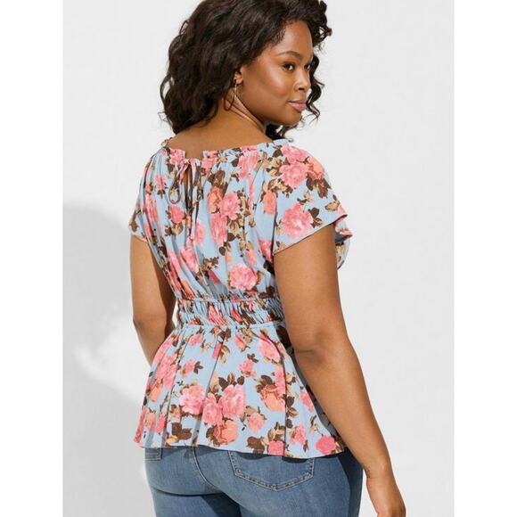Torrid Babydoll Short sleeve Floral Top - Picture 2 of 3